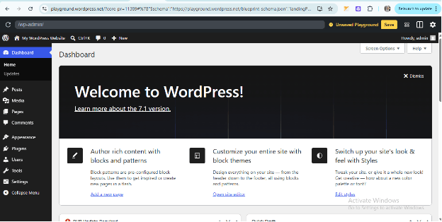 WordPress Playground Dashboard